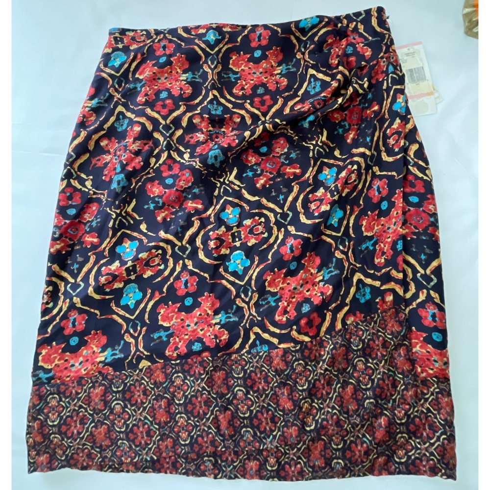 NEW Jones New York 100% Silk Multicolored Faux Wrap Lined Skirt - Size 6